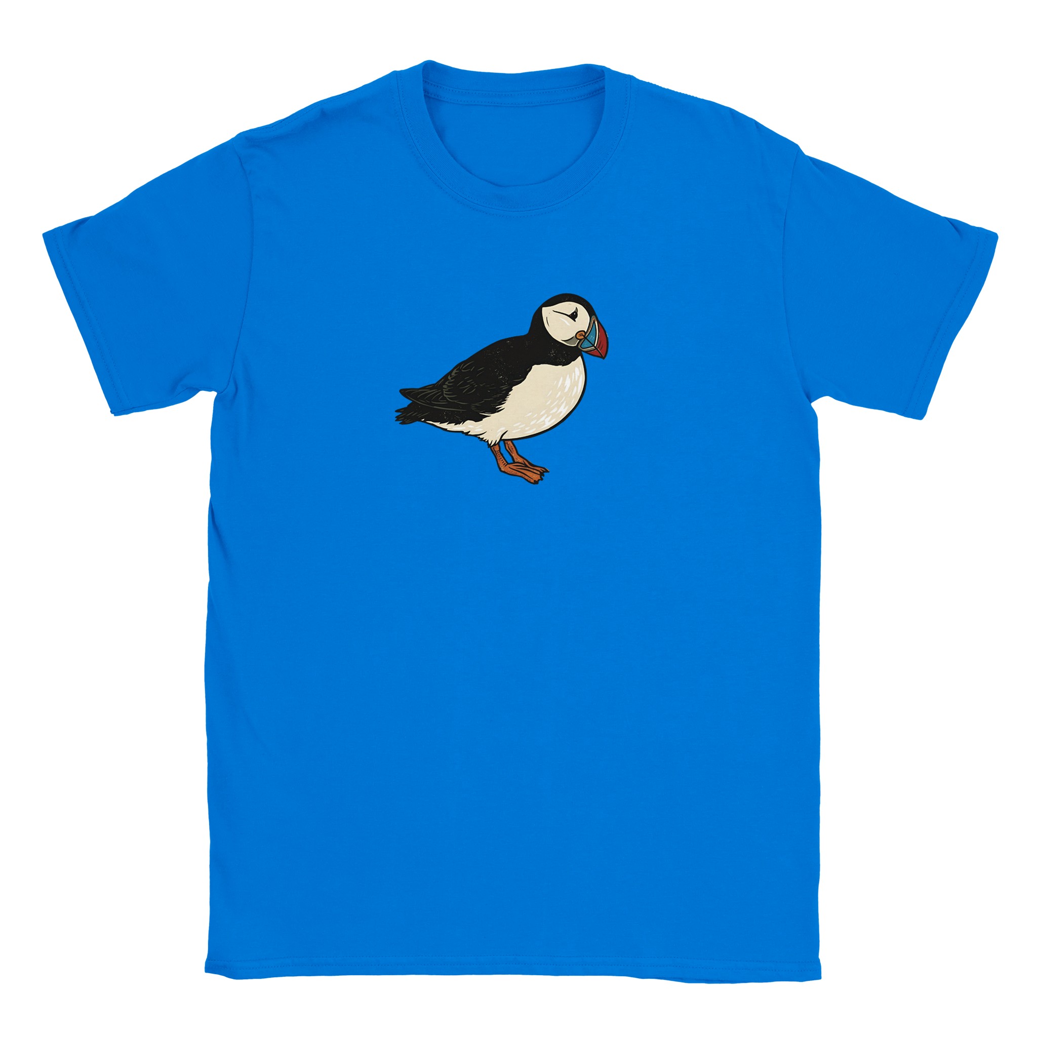 Puffin t-shirt in royal – woodcut puffin design
