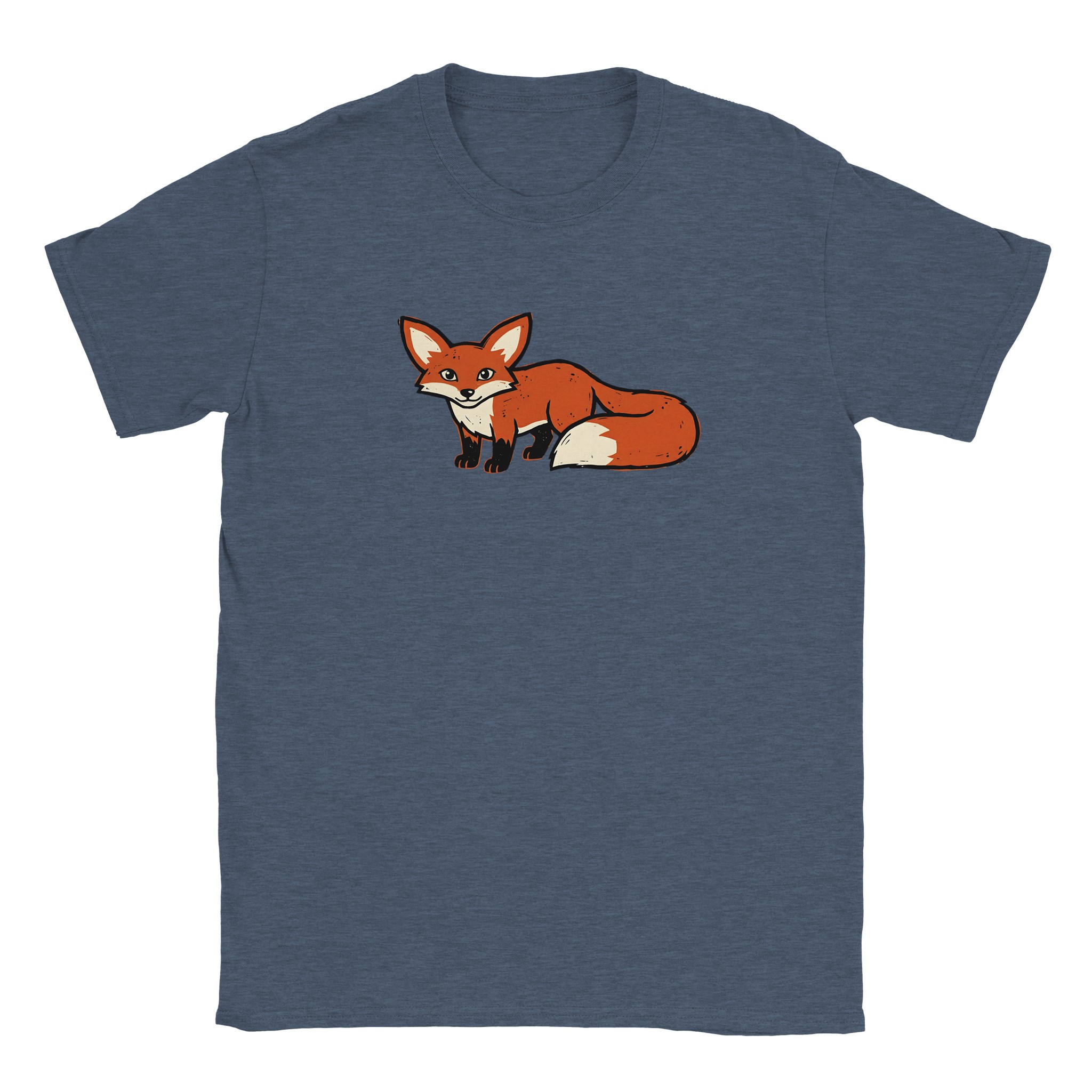 Fox t-shirt in heather navy – woodcut fox design