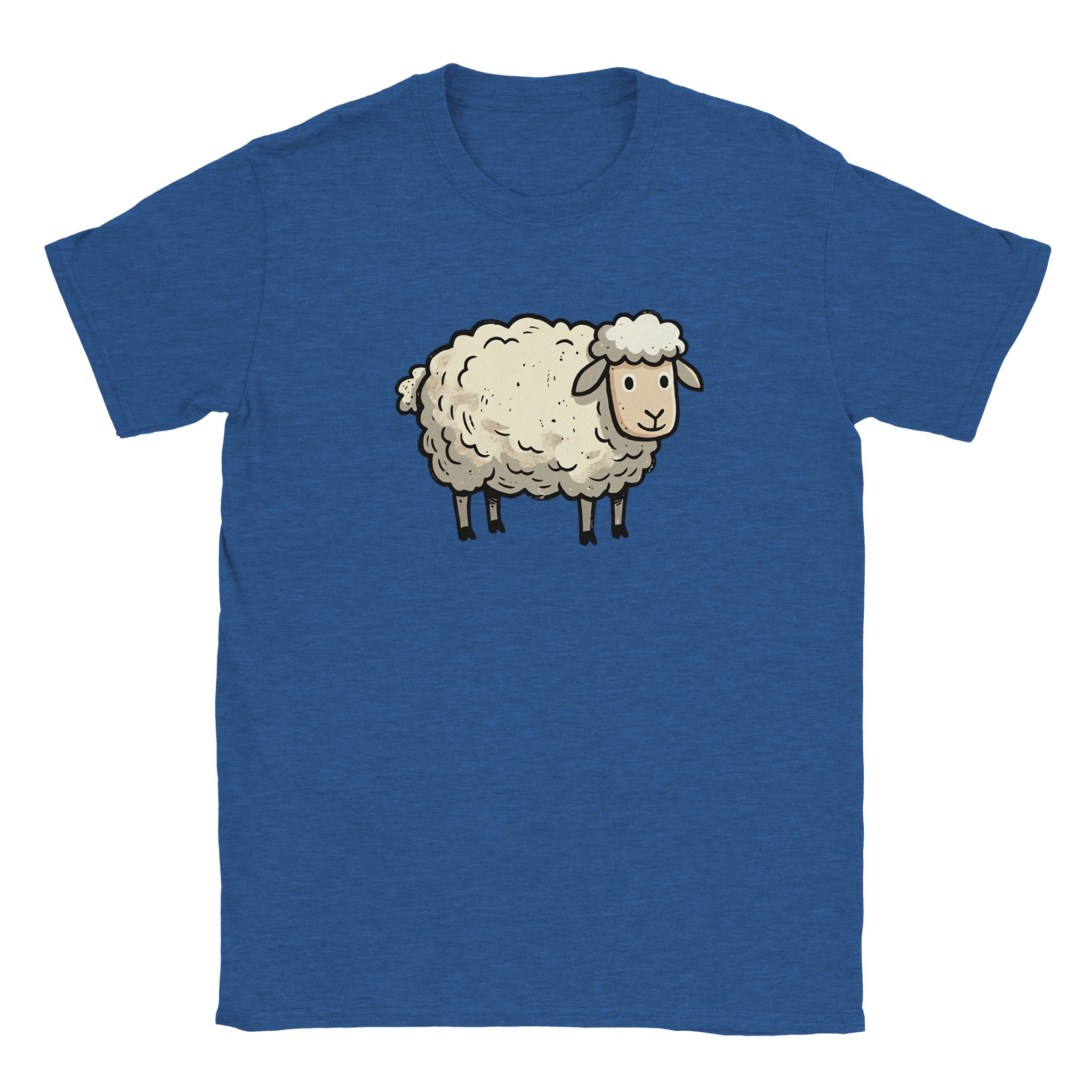 Sheep t-shirt in heather royal – woodcut sheep design