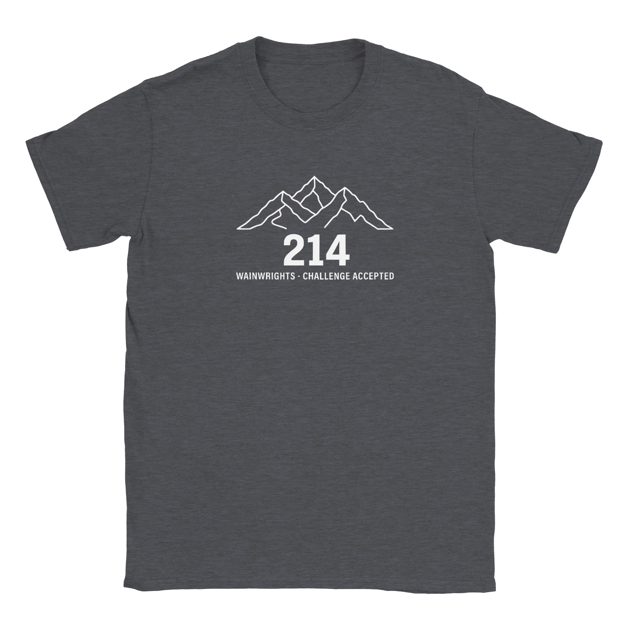 Wainwrights challenge t-shirt in dark heather – 214 Challenge Accepted mountain line design