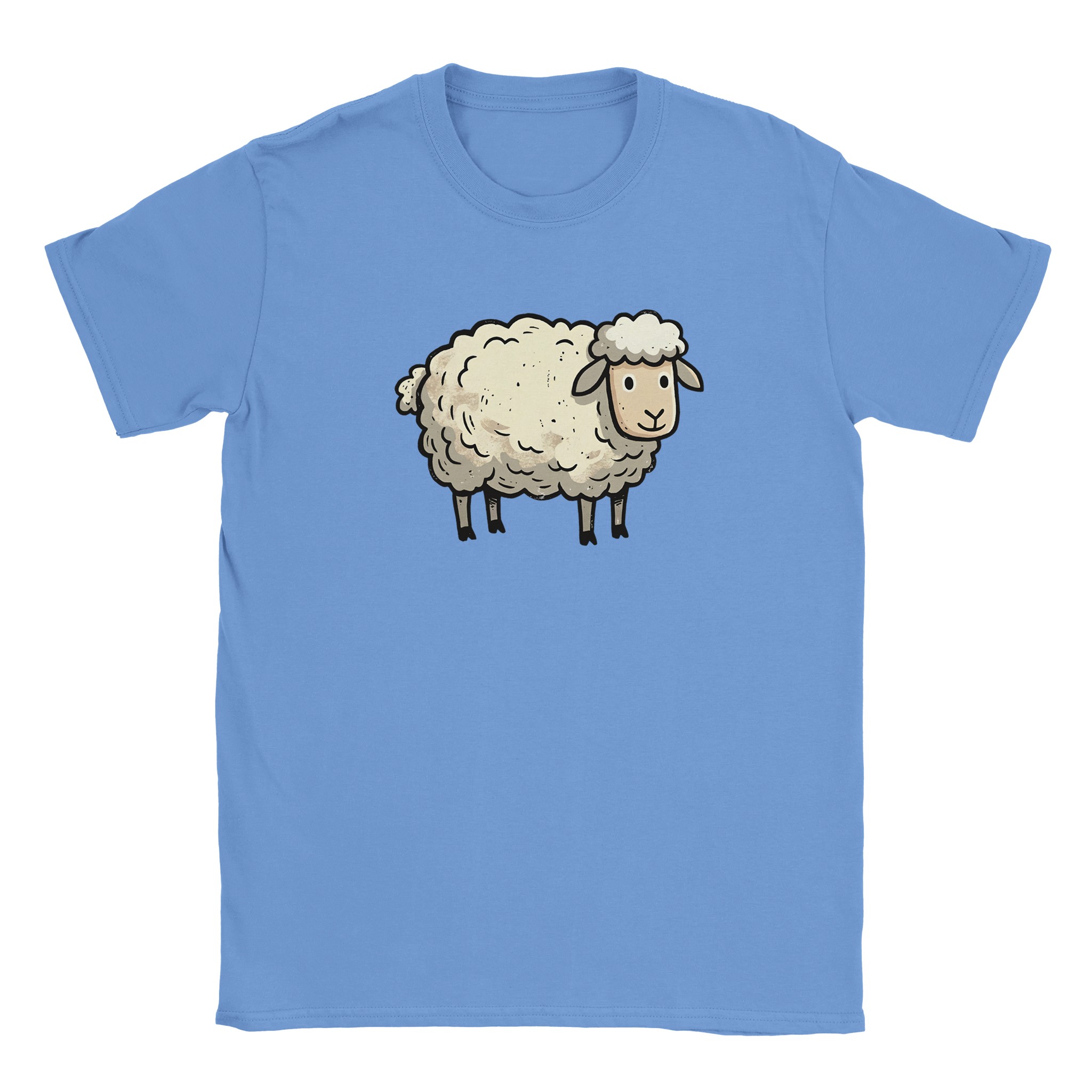 Sheep t-shirt in carolina blue – woodcut sheep design
