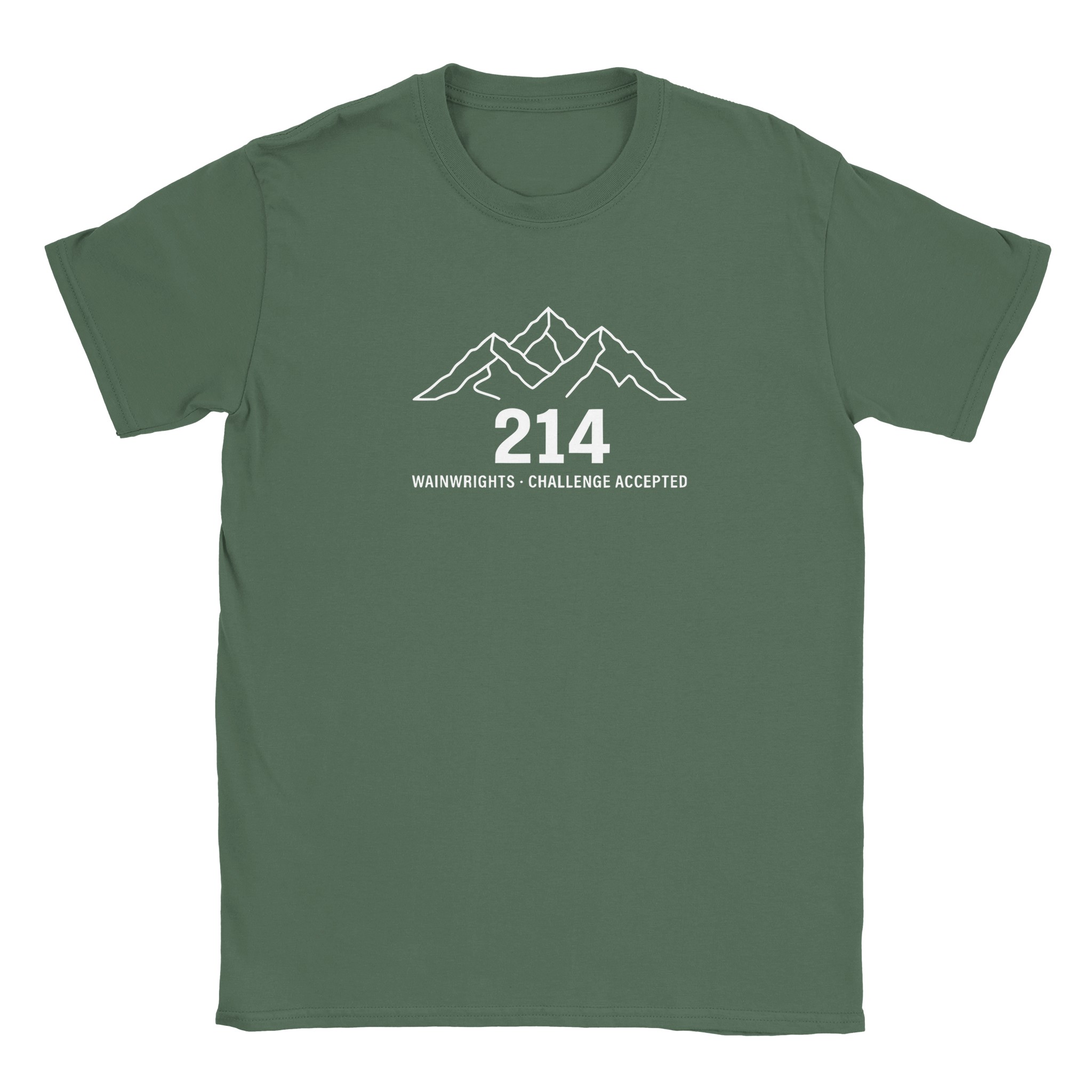 Wainwrights challenge t-shirt in military green – 214 Challenge Accepted mountain line design