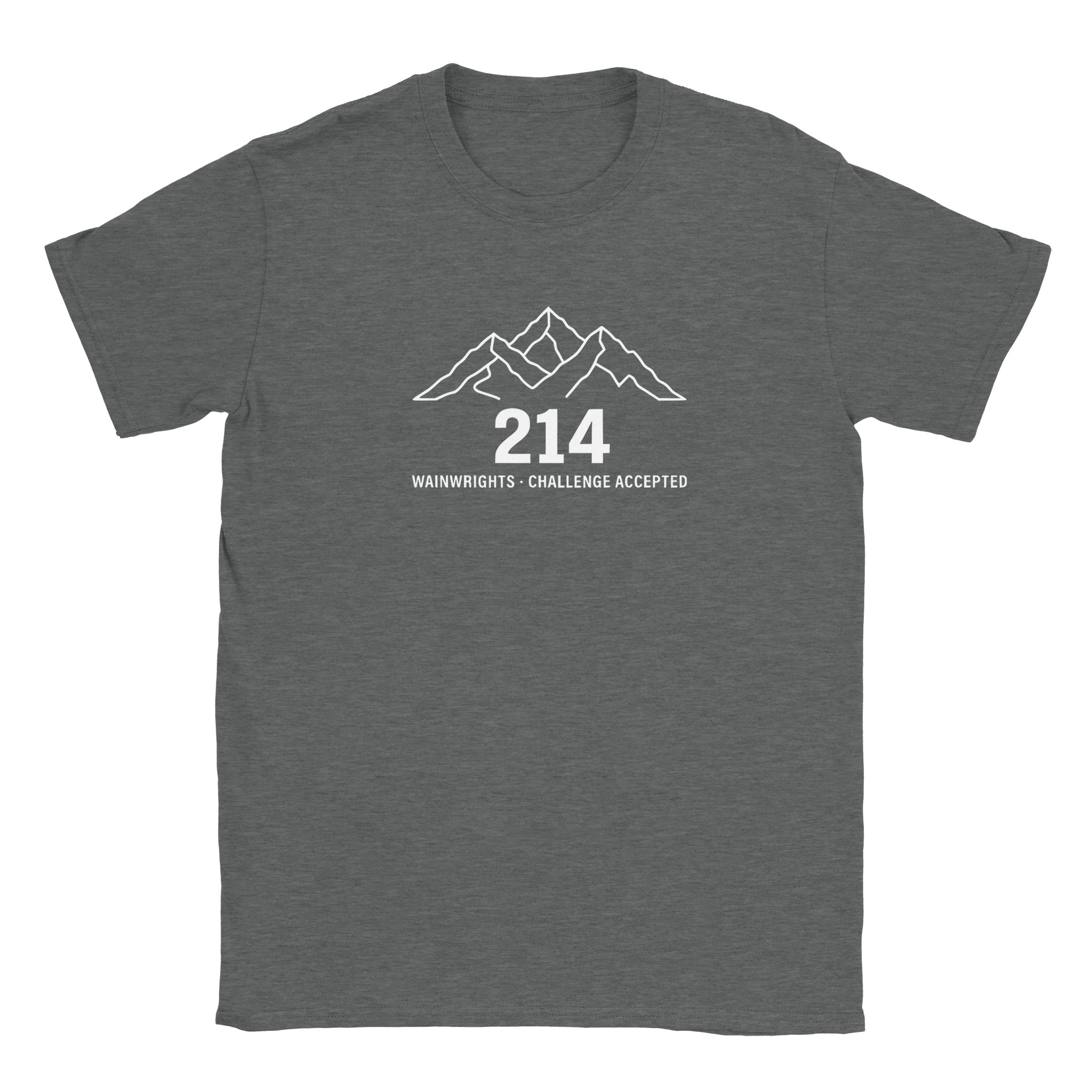 Wainwrights challenge t-shirt in graphite heather – 214 Challenge Accepted mountain line design