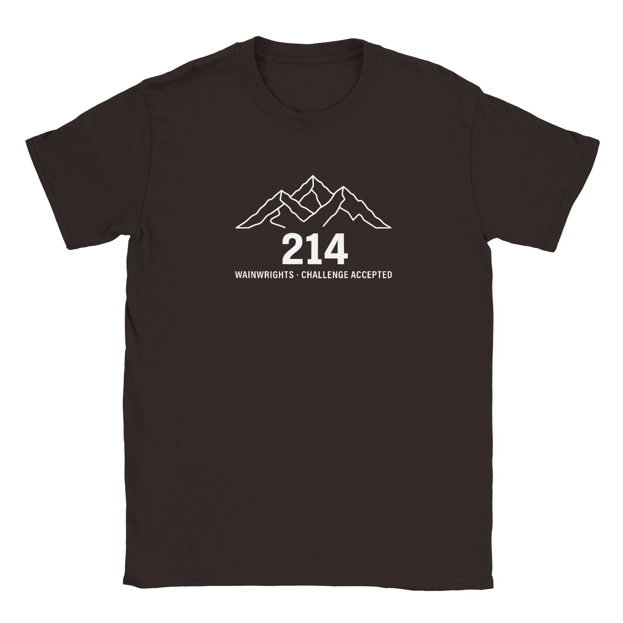 Wainwrights challenge t-shirt in dark chocolate – 214 Challenge Accepted mountain line design