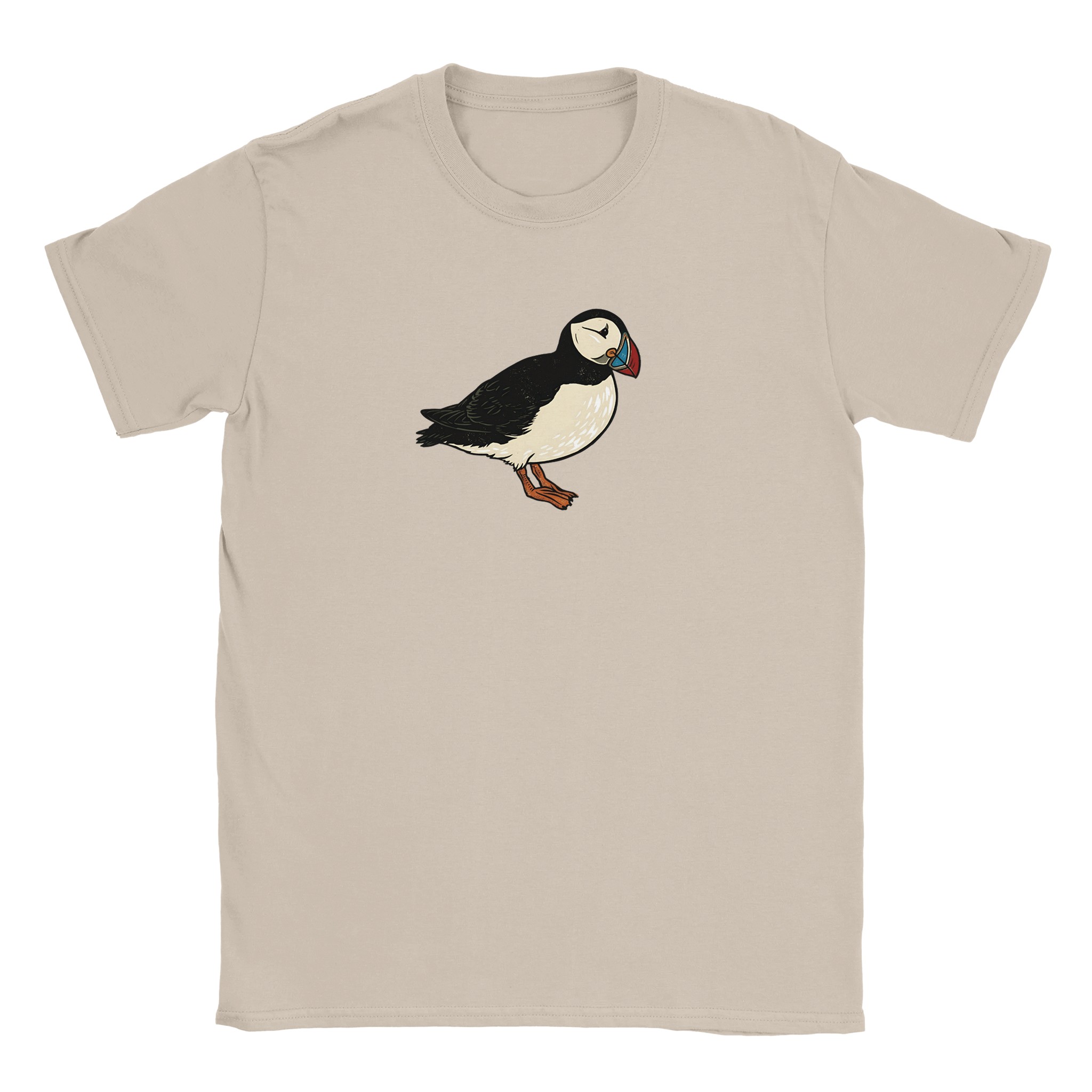 Puffin t-shirt in sand – woodcut puffin design