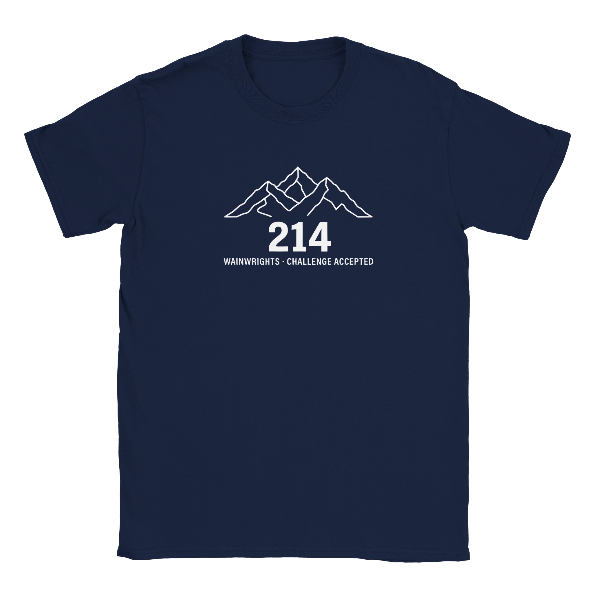 Wainwrights challenge t-shirt in navy – 214 Challenge Accepted mountain line design