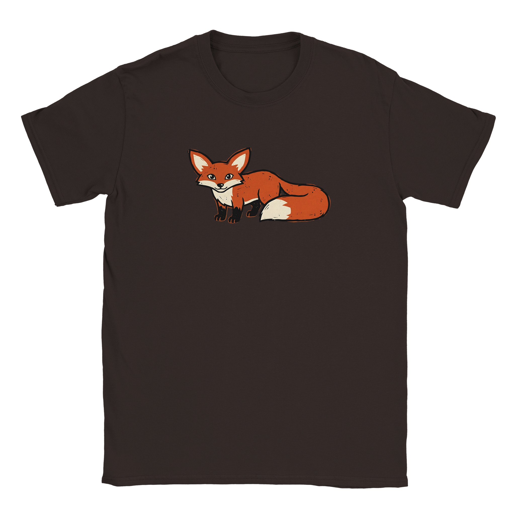 Fox t-shirt in dark chocolate – woodcut fox design