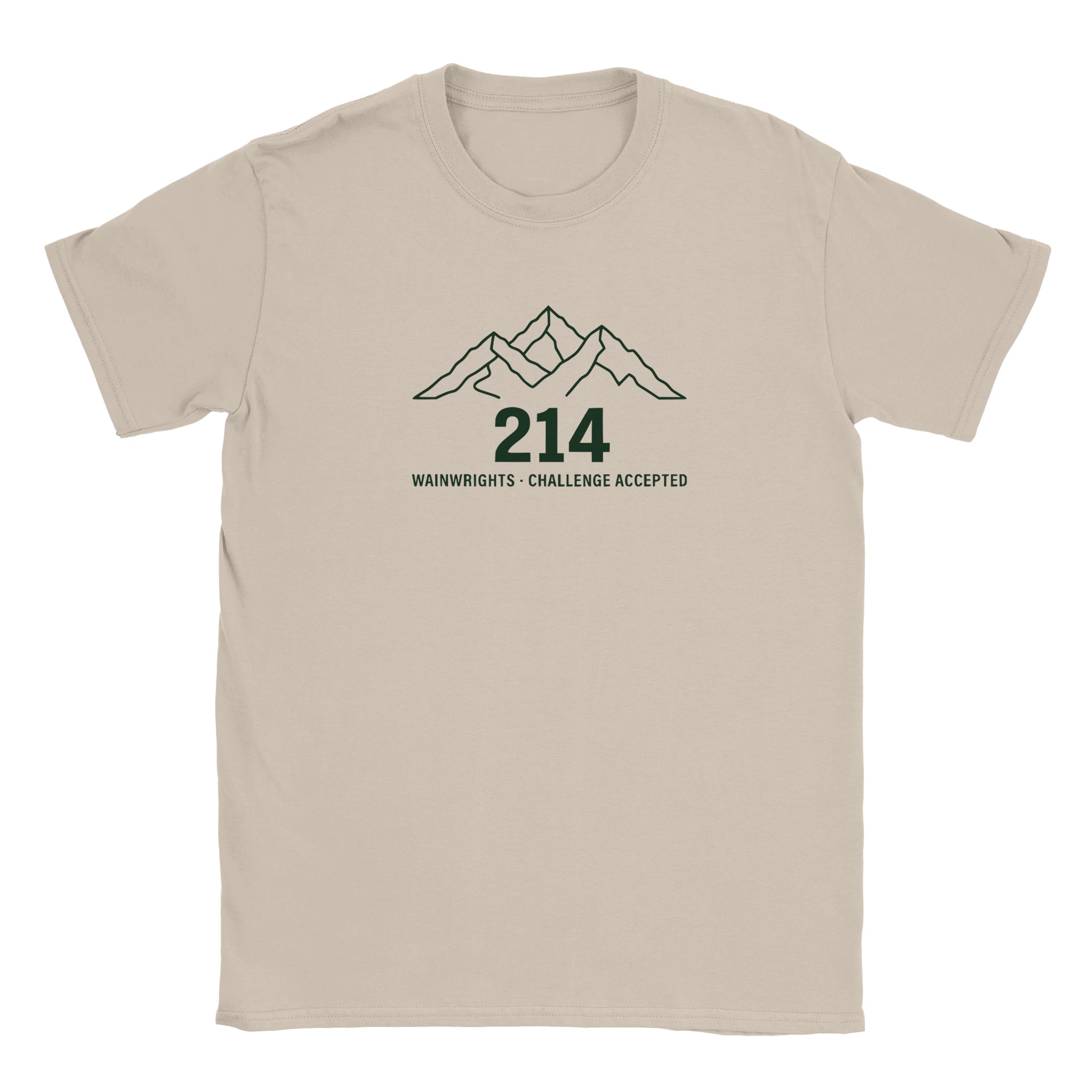 Wainwrights challenge t-shirt in sand – 214 Challenge Accepted mountain line design