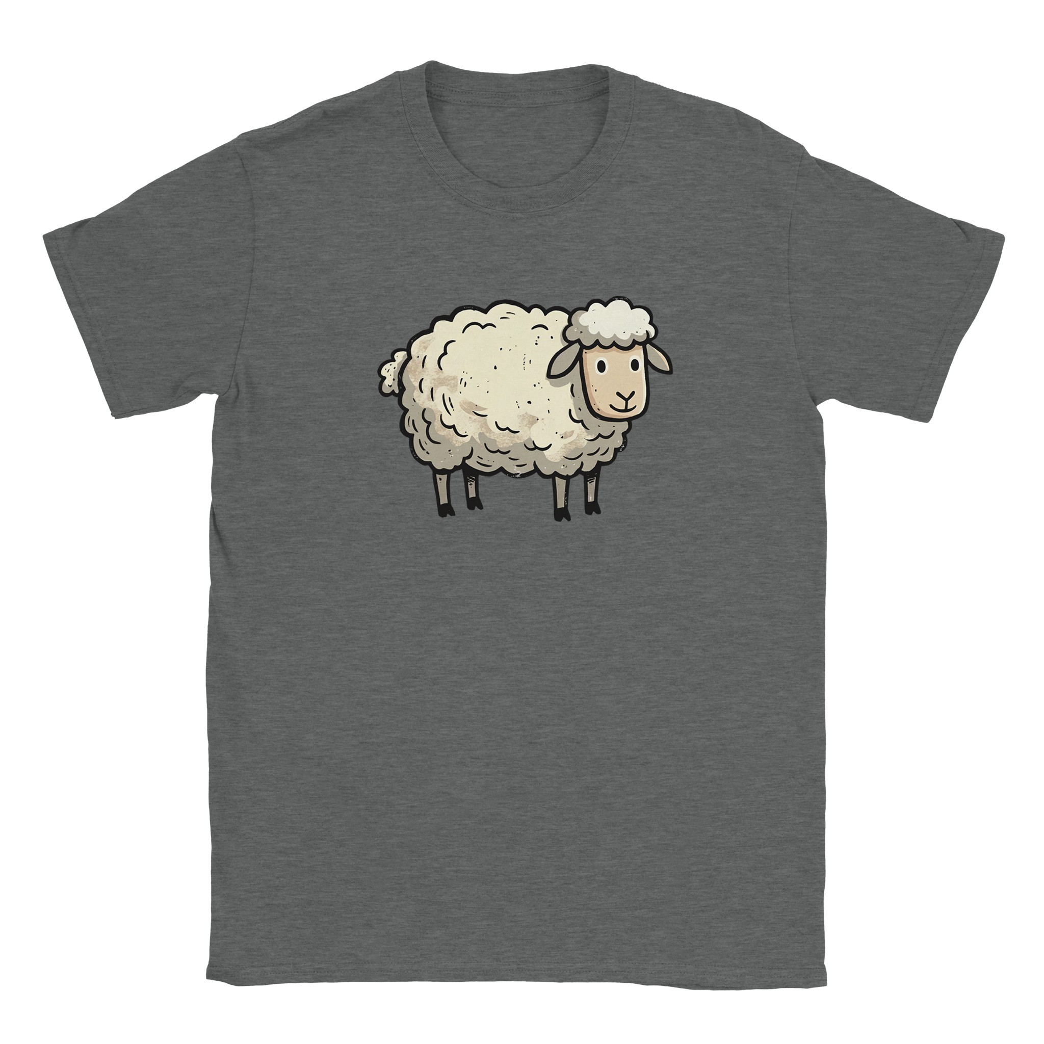Sheep t-shirt in graphite heather – woodcut sheep design