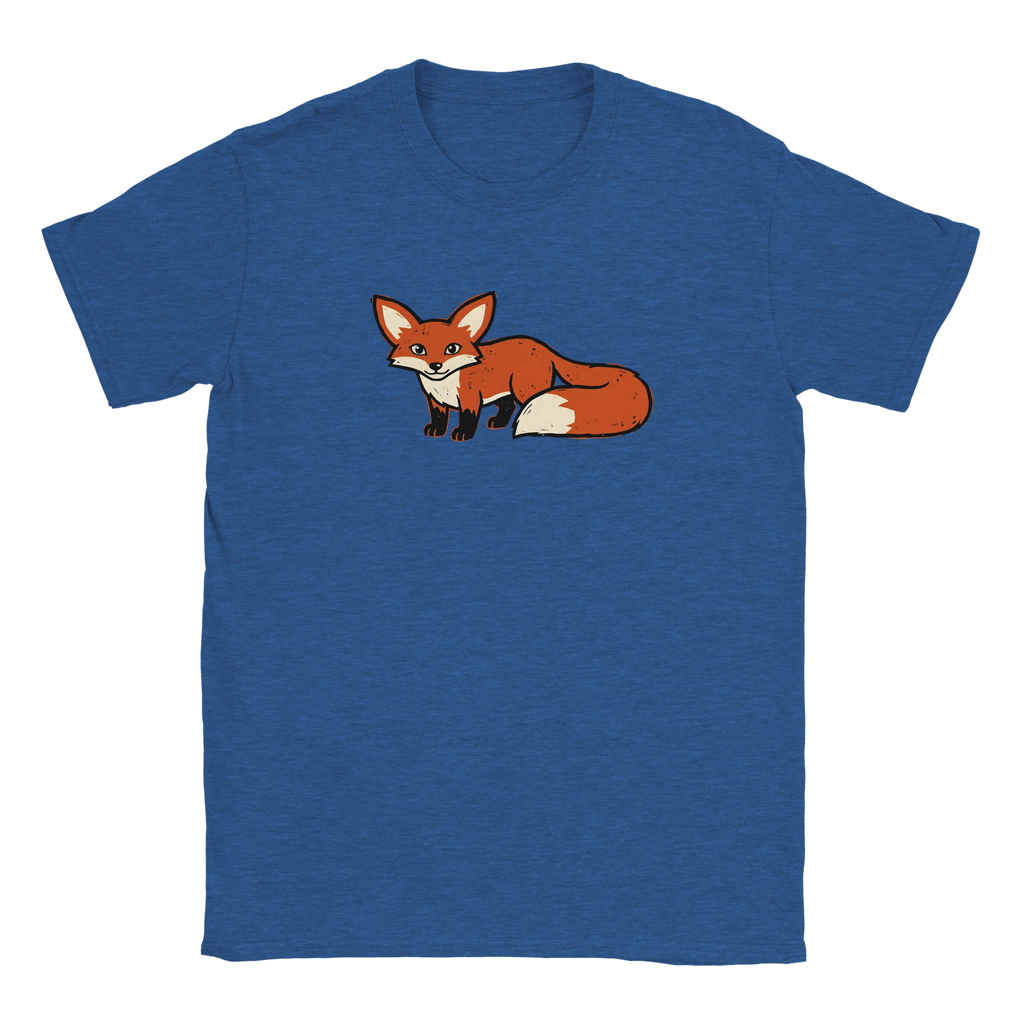 Fox t-shirt in heather royal – woodcut fox design
