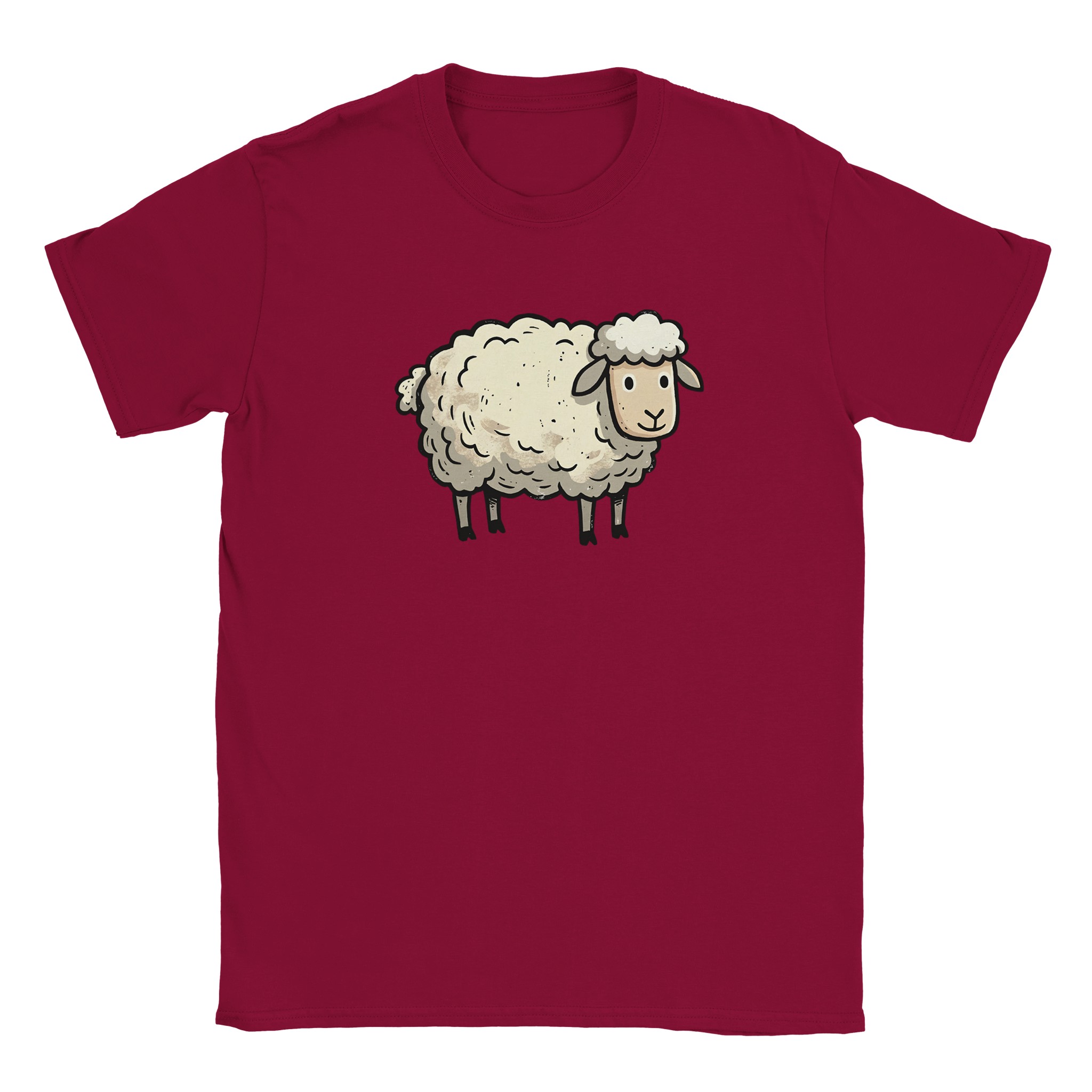 Sheep t-shirt in cardinal red – woodcut sheep design