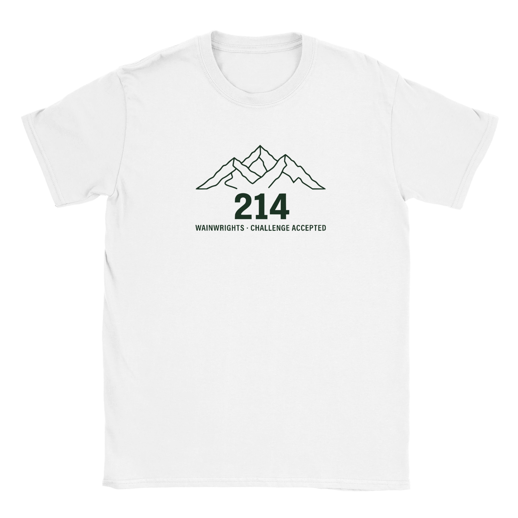 Wainwrights challenge t-shirt in white – 214 Challenge Accepted mountain line design