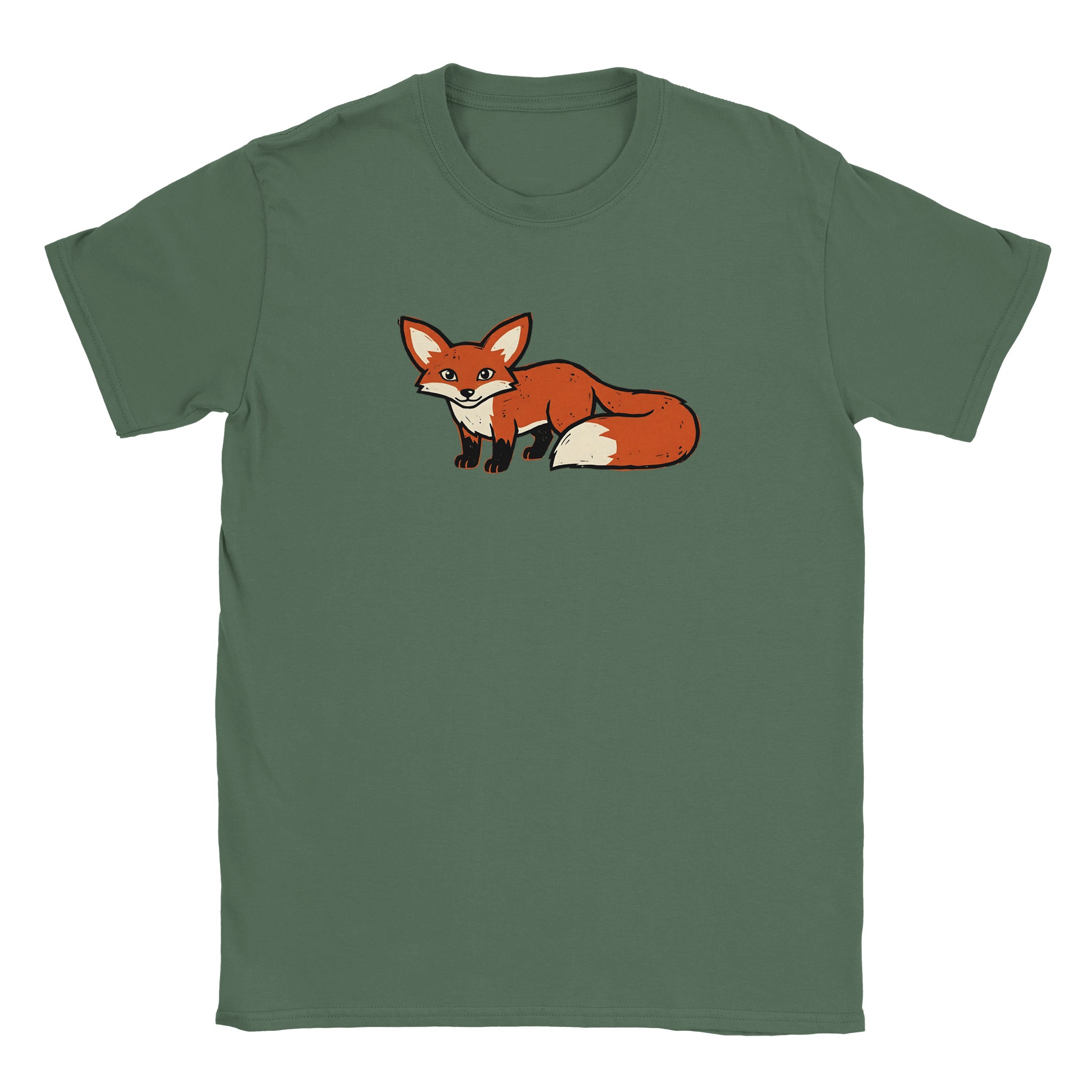 Fox t-shirt in military green – woodcut fox design