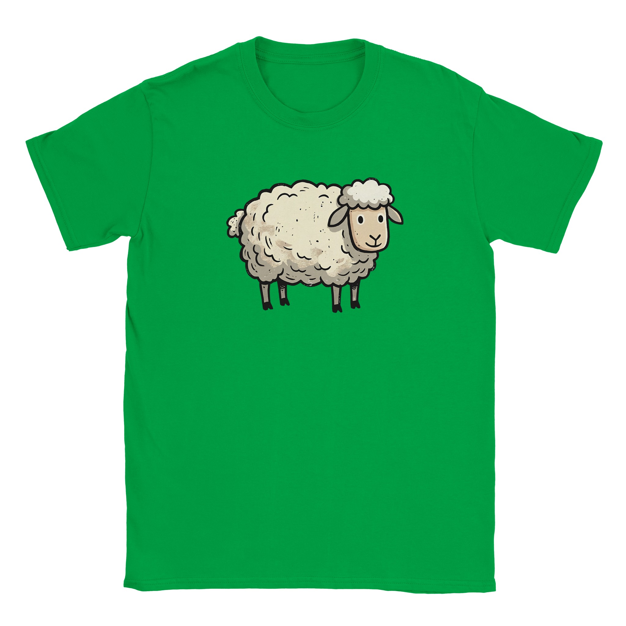 Sheep t-shirt in irish green – woodcut sheep design