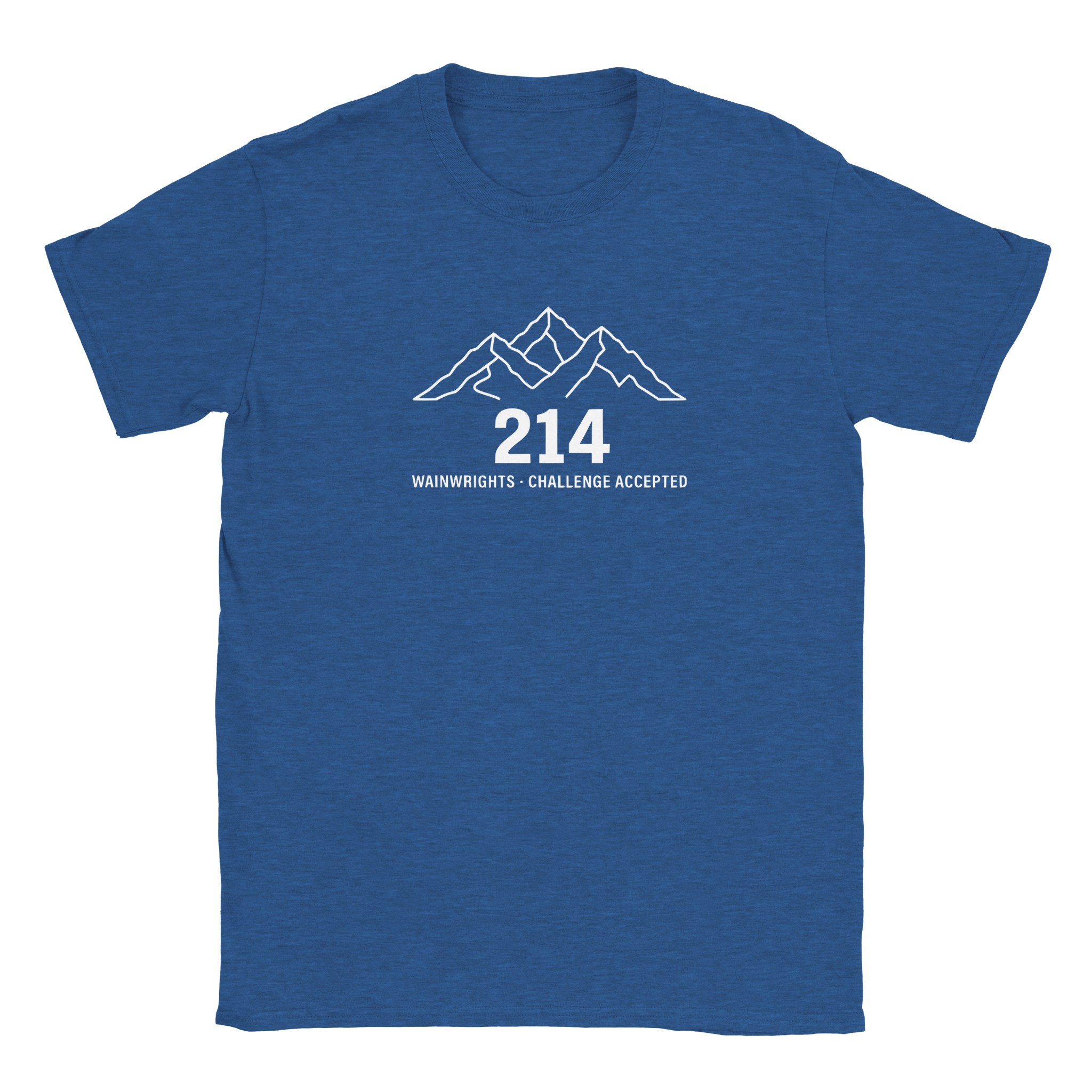 Wainwrights challenge t-shirt in heather royal – 214 Challenge Accepted mountain line design
