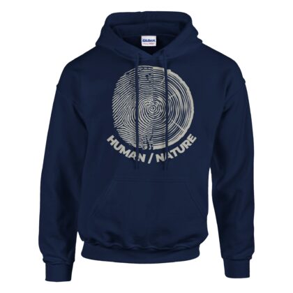 Tree rings hoodie in navy – Human Nature fingerprint tree rings design