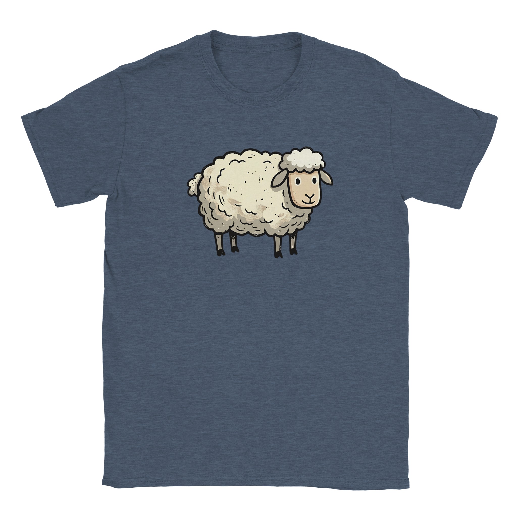 Sheep t-shirt in heather navy – woodcut sheep design