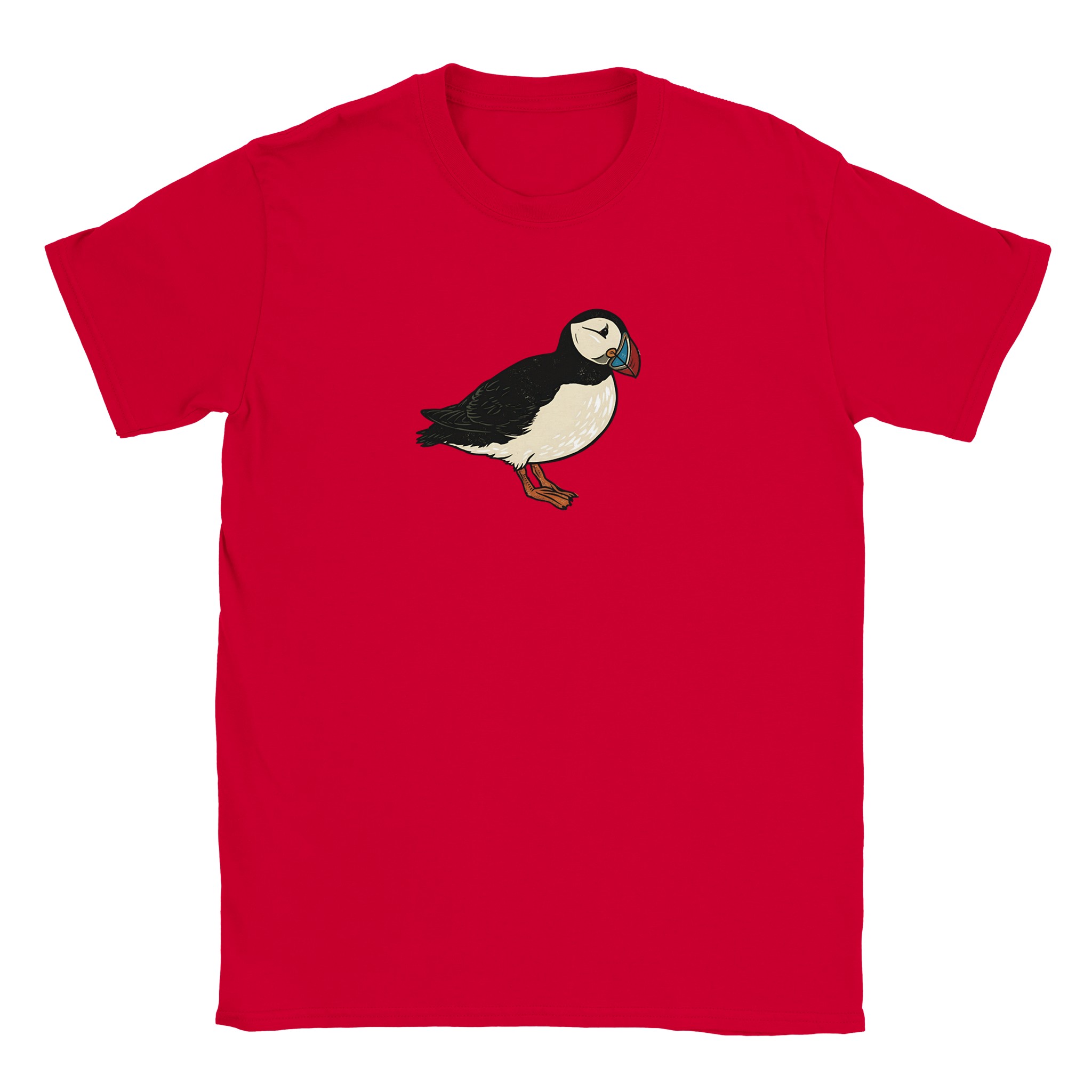 Puffin t-shirt in red – woodcut puffin design