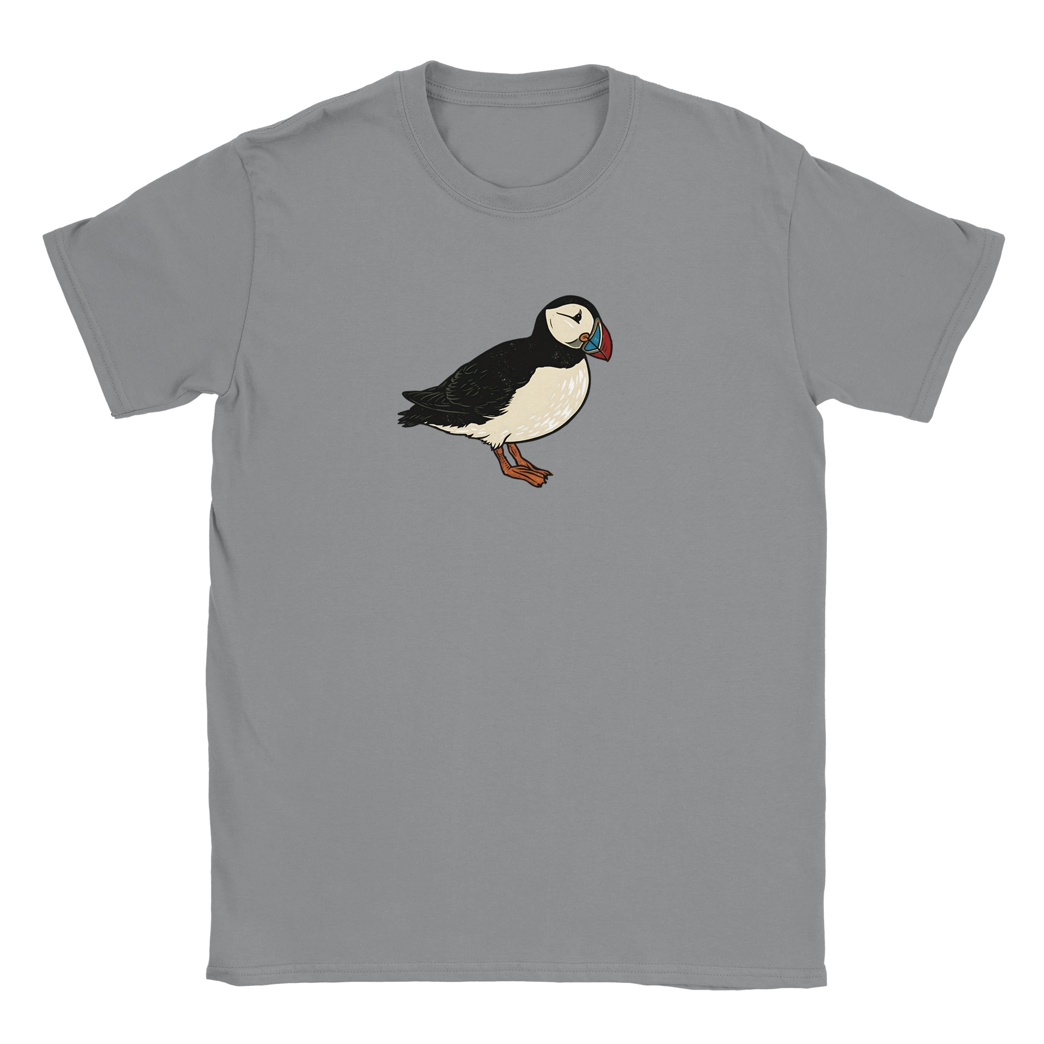 Puffin t-shirt in sport grey – woodcut puffin design