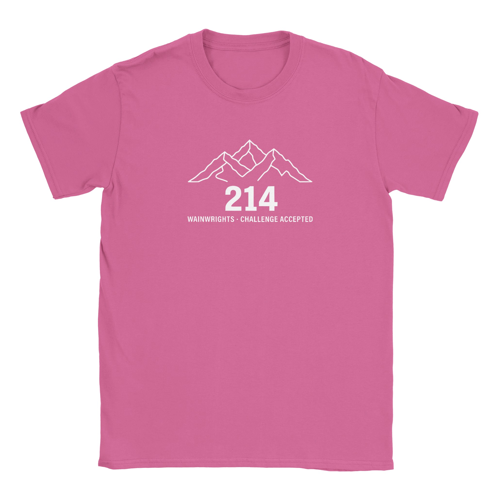 Wainwrights challenge t-shirt in azalea – 214 Challenge Accepted mountain line design