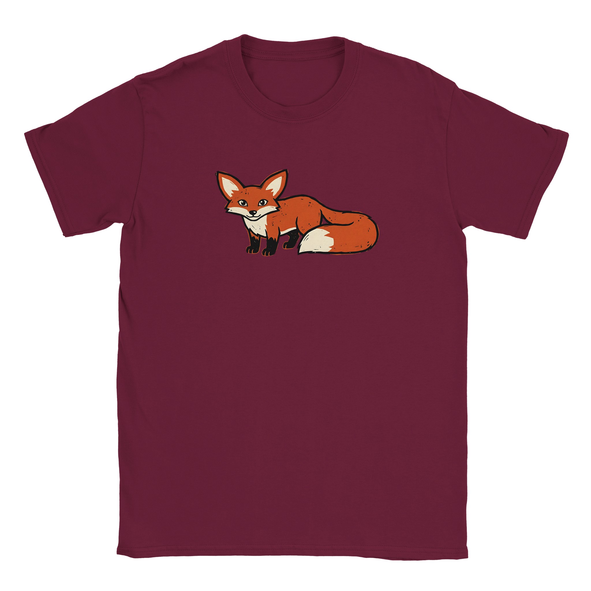 Fox t-shirt in maroon – woodcut fox design