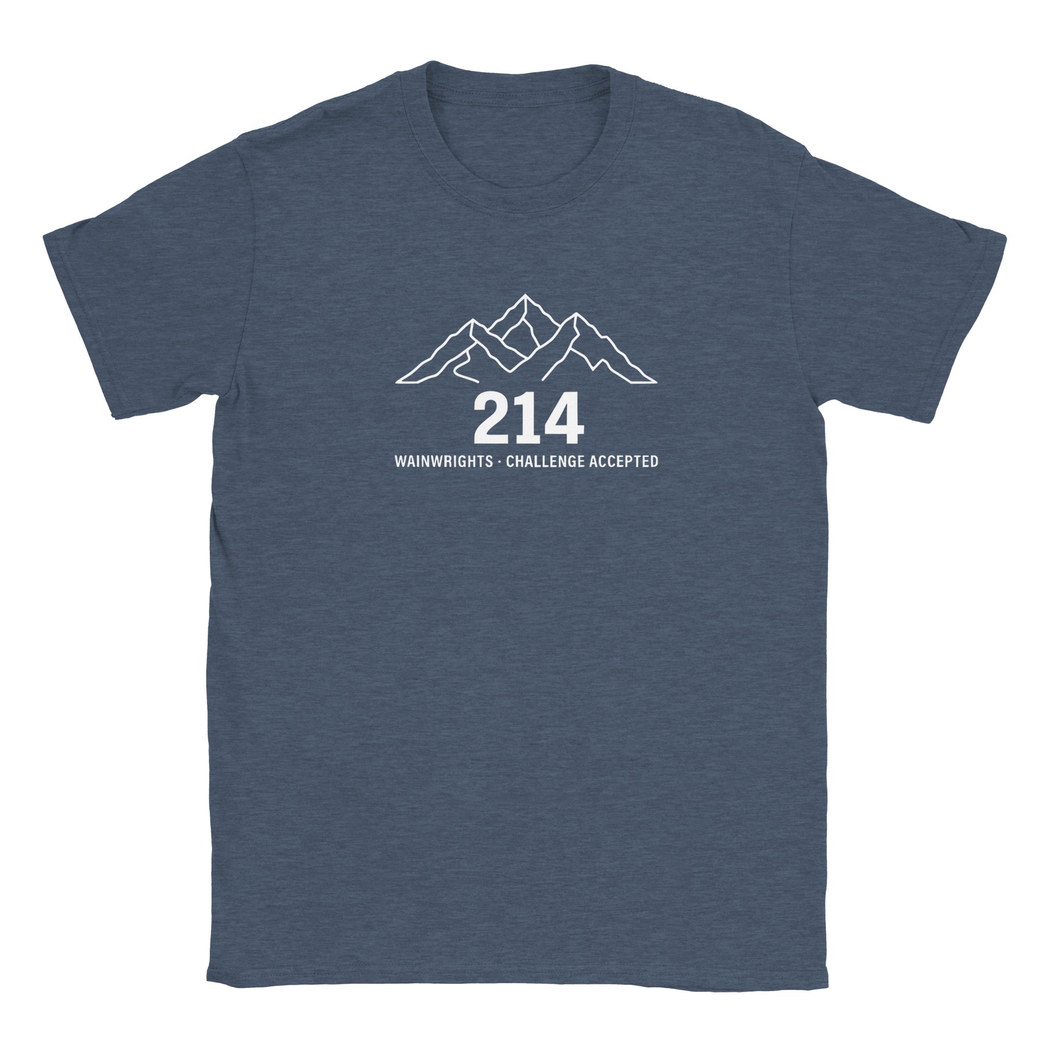 Wainwrights challenge t-shirt in heather navy – 214 Challenge Accepted mountain line design