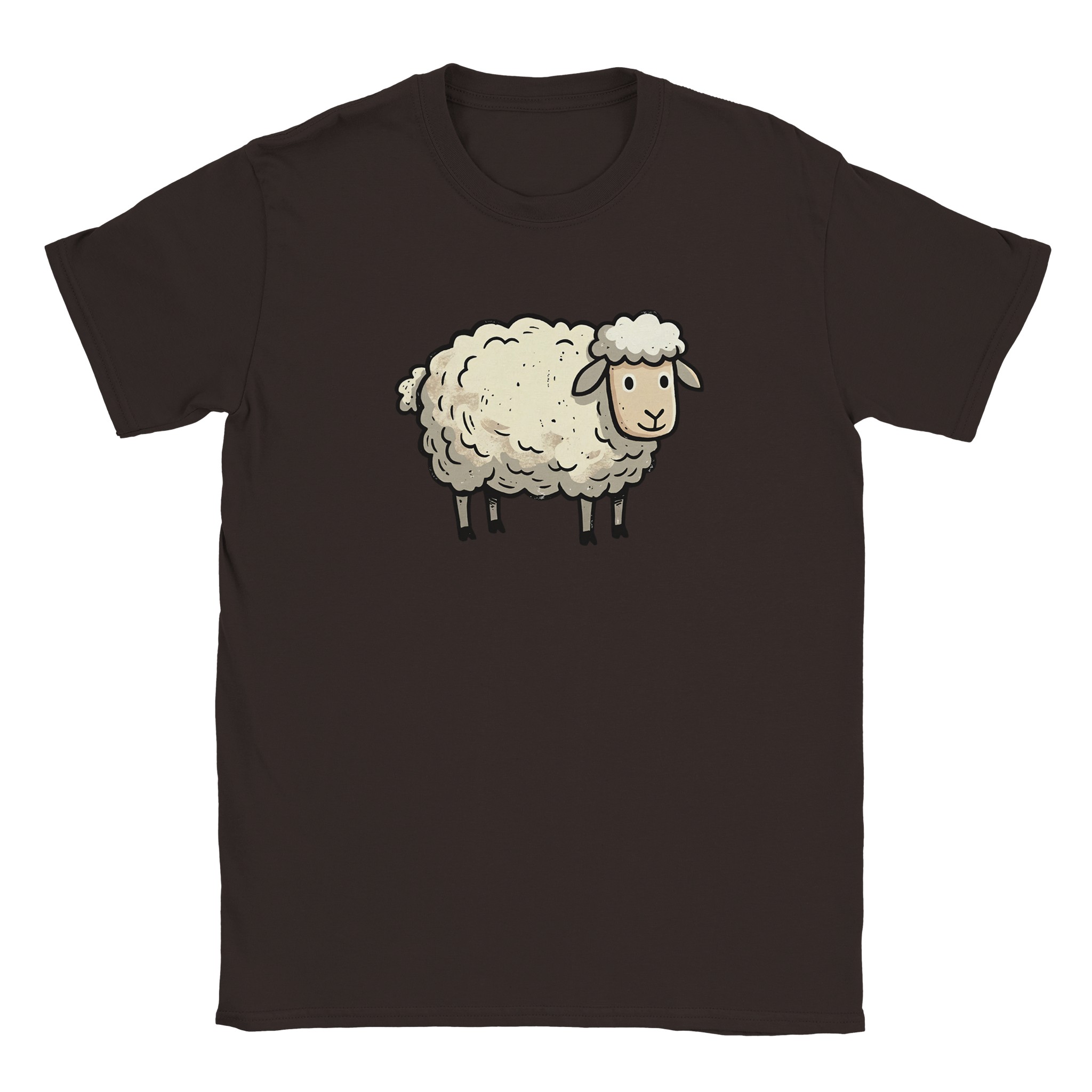 Sheep t-shirt in dark chocolate – woodcut sheep design