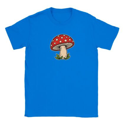 Toadstool t-shirt – woodcut red and cream toadstool design