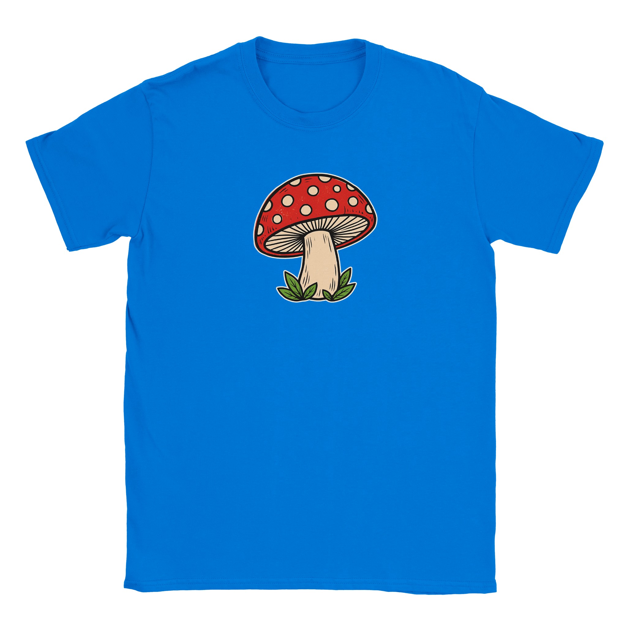 Toadstool t-shirt – woodcut red and cream toadstool design