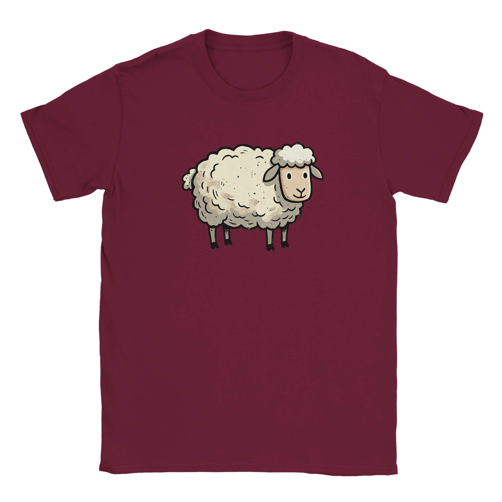 Sheep t-shirt in maroon – woodcut sheep design