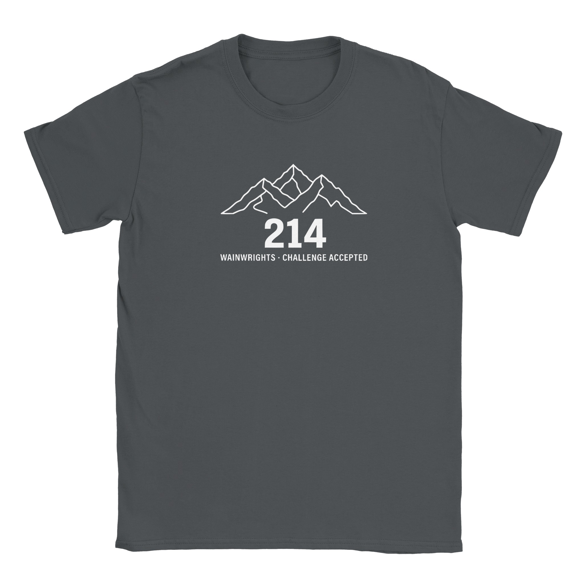 Wainwrights challenge t-shirt in charcoal – 214 Challenge Accepted mountain line design