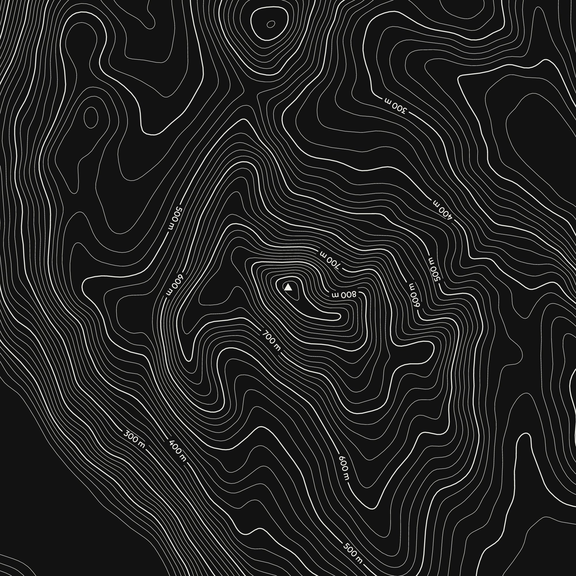 Close-up of the Ben Lomond contour map print around the summit