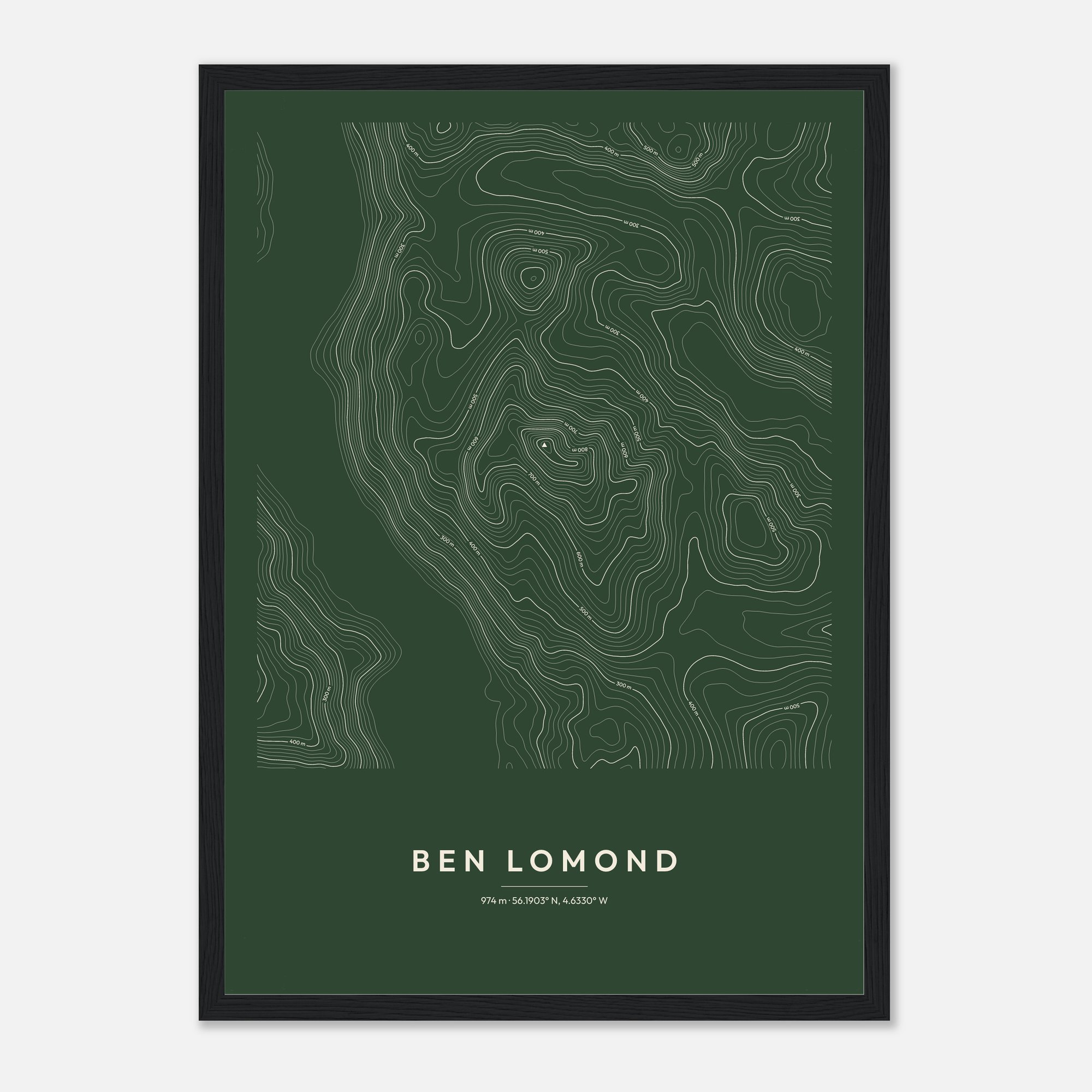 Ben Lomond contour map print, framed