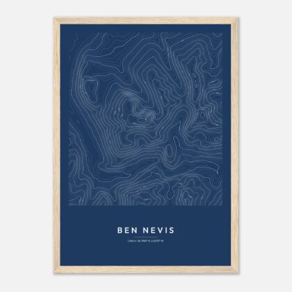 Ben Nevis contour map print in the Blueprint style