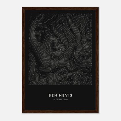 Ben Nevis contour map print, framed