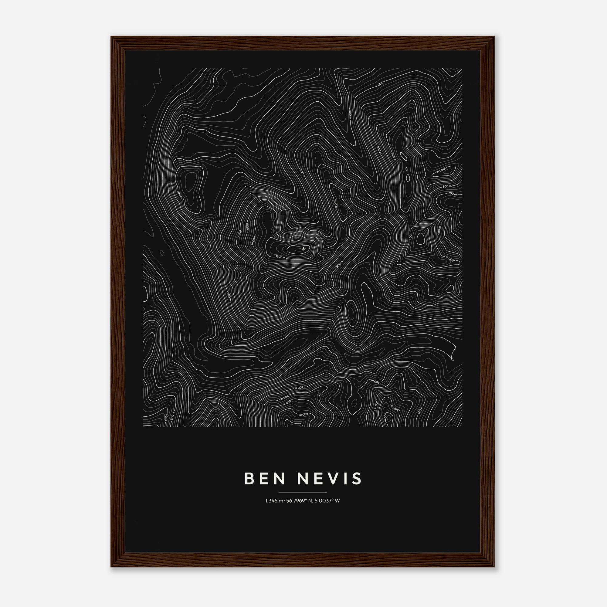 Ben Nevis contour map print, framed