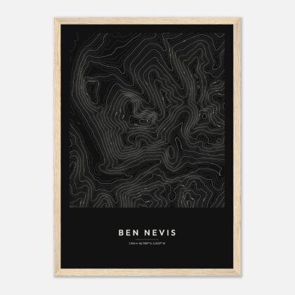 Ben Nevis contour map print in the Dark style