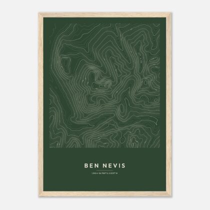 Ben Nevis contour map print in the Forest style