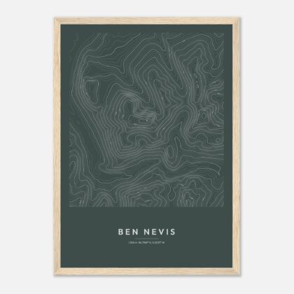 Ben Nevis contour map print in the Slate style