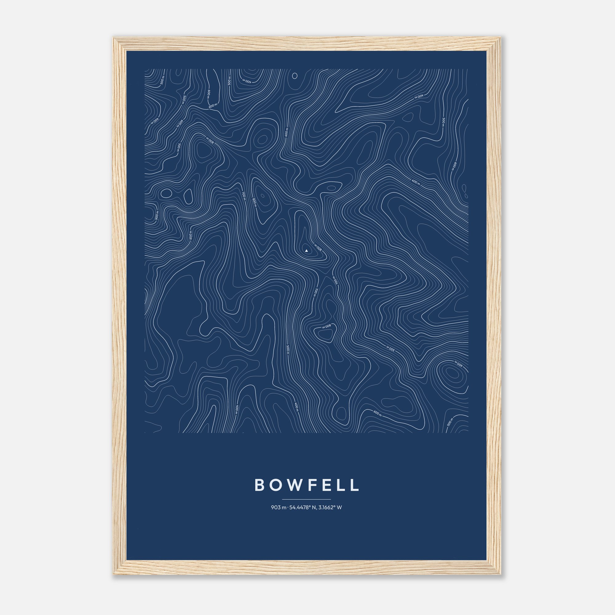 Bowfell contour map print, framed