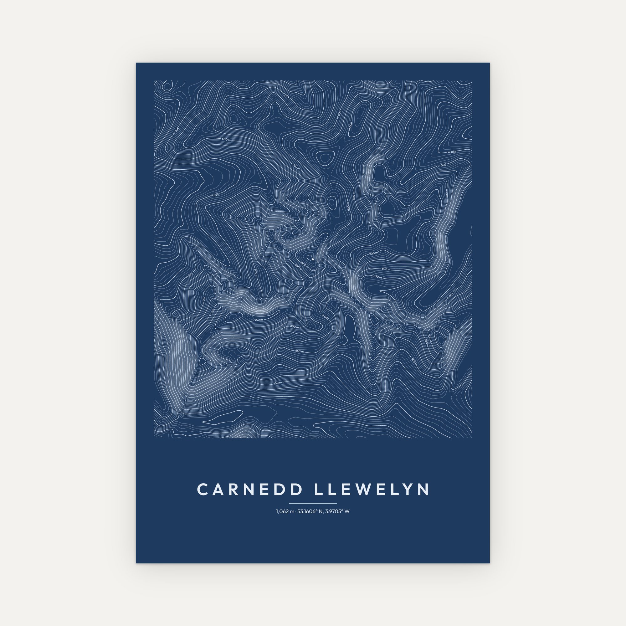Carnedd Llewelyn contour map print, Blueprint style