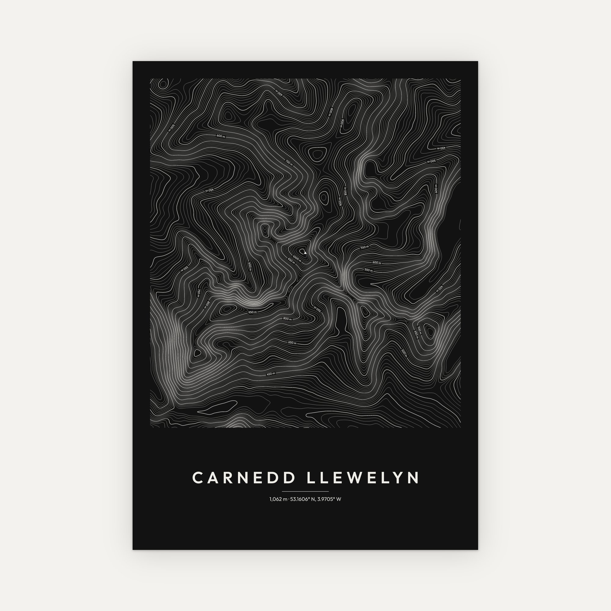 Carnedd Llewelyn contour map print, Dark style