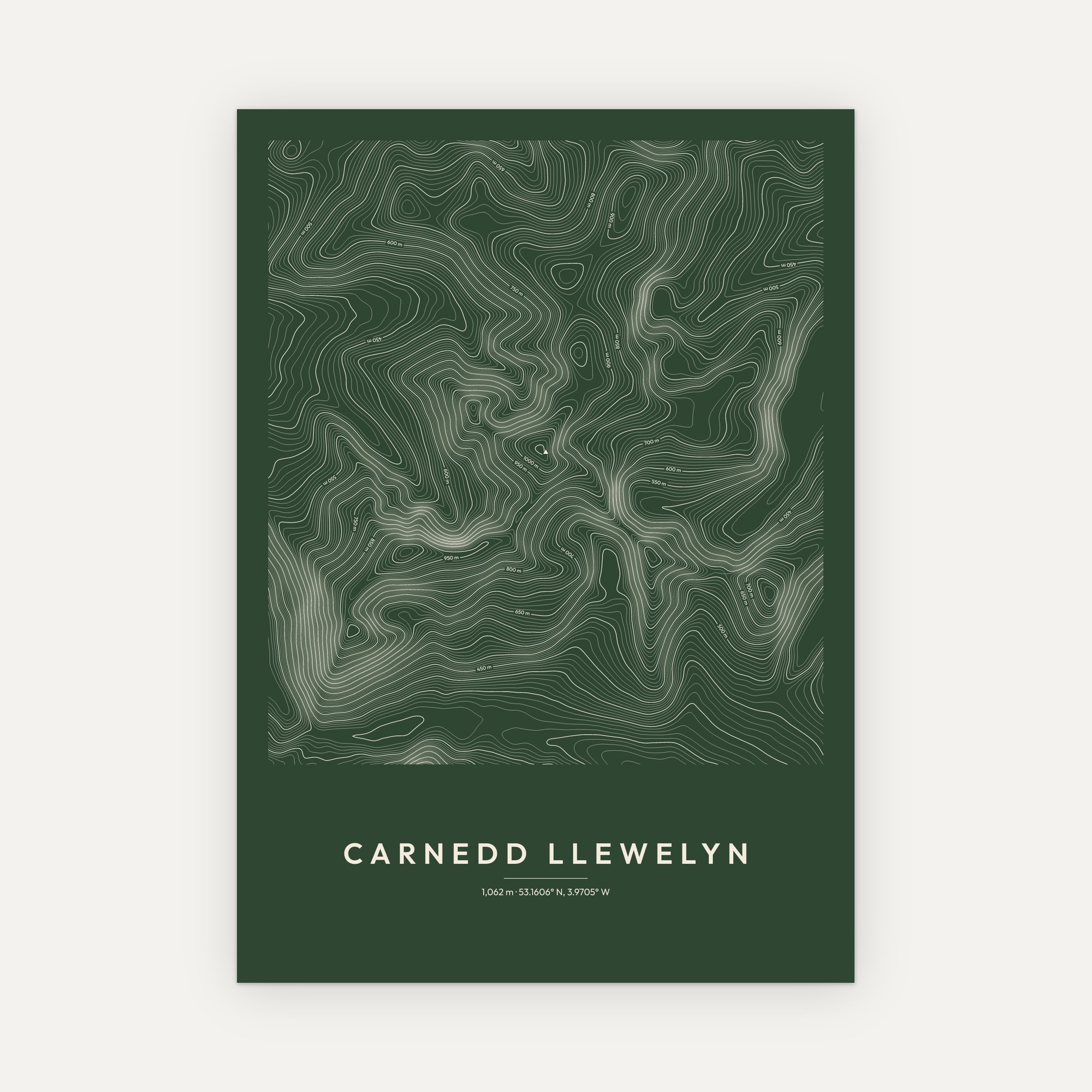 Carnedd Llewelyn contour map print, Forest style