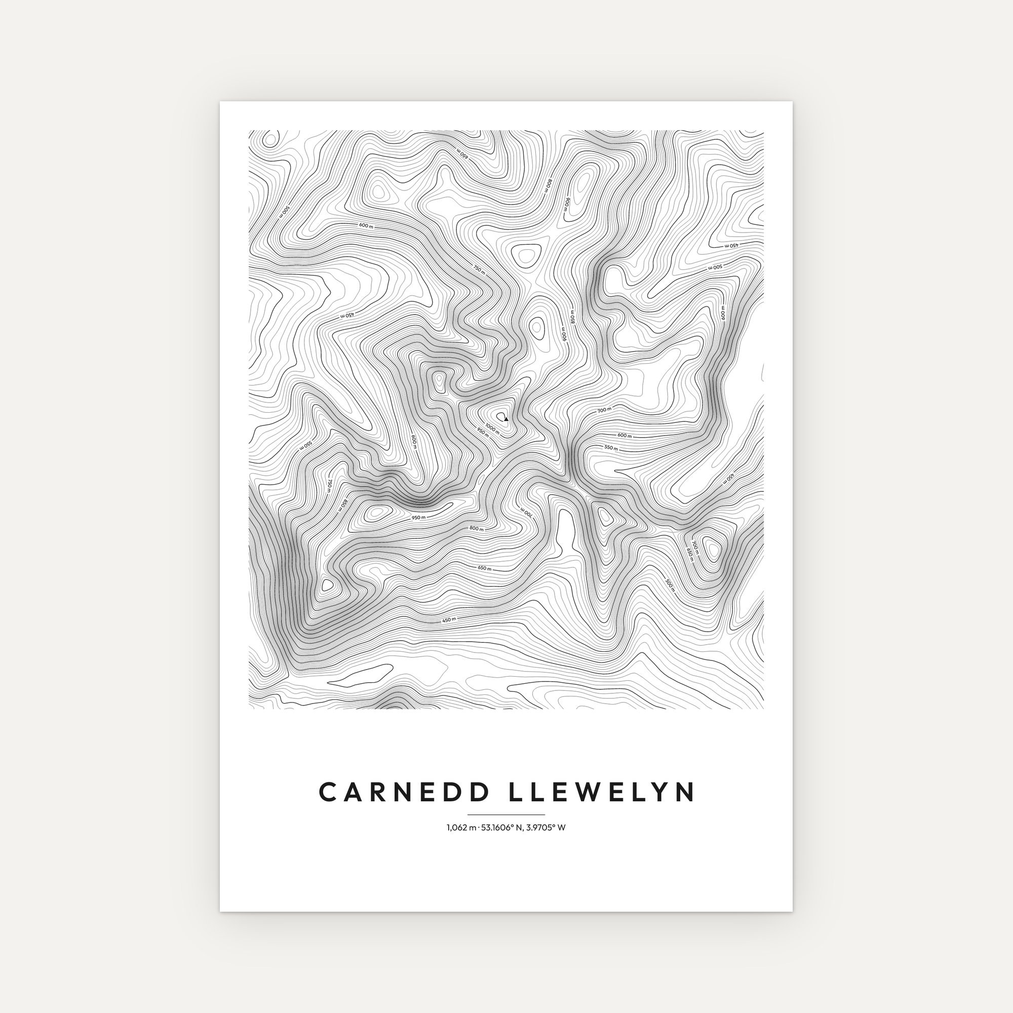 Carnedd Llewelyn contour map print, Minimal style