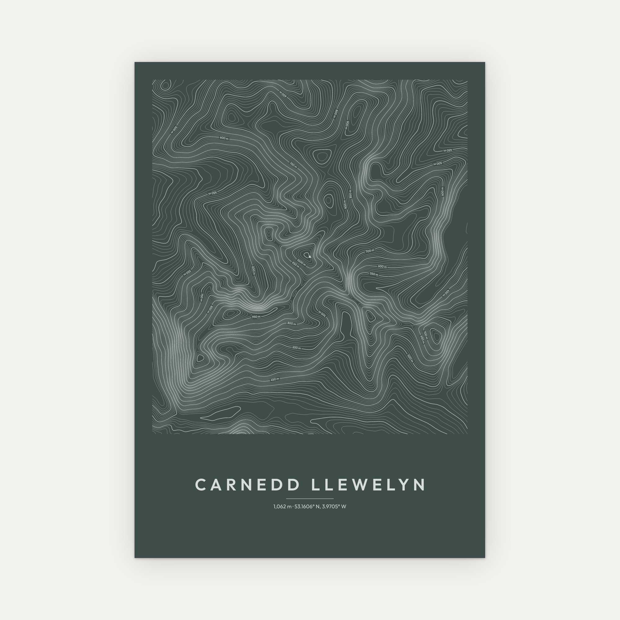 Carnedd Llewelyn contour map print, Slate style