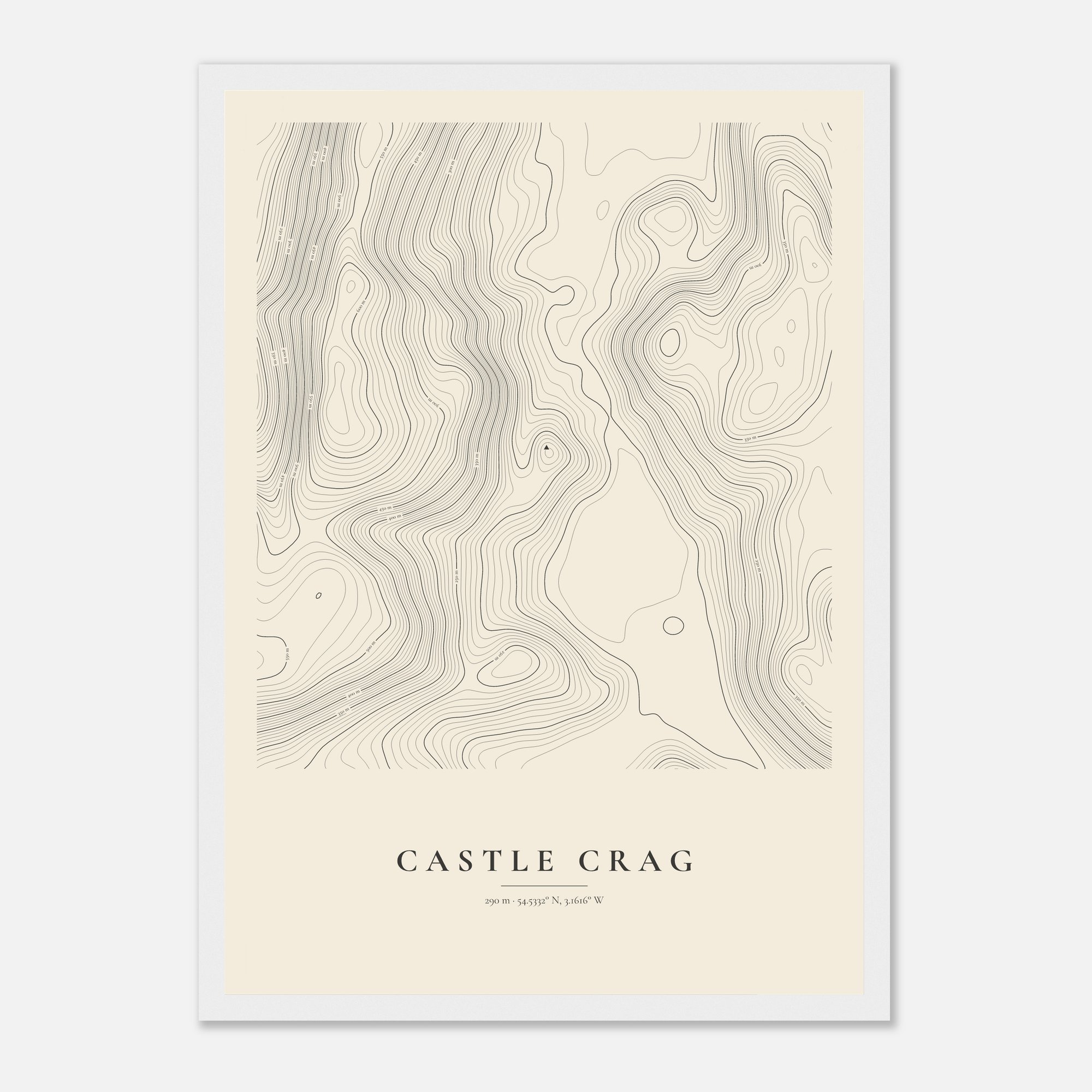 Castle Crag contour map print, framed