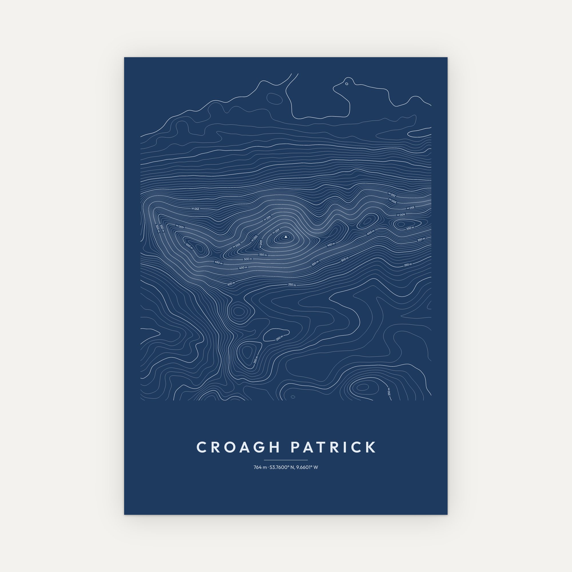 Croagh Patrick contour map print, Blueprint style