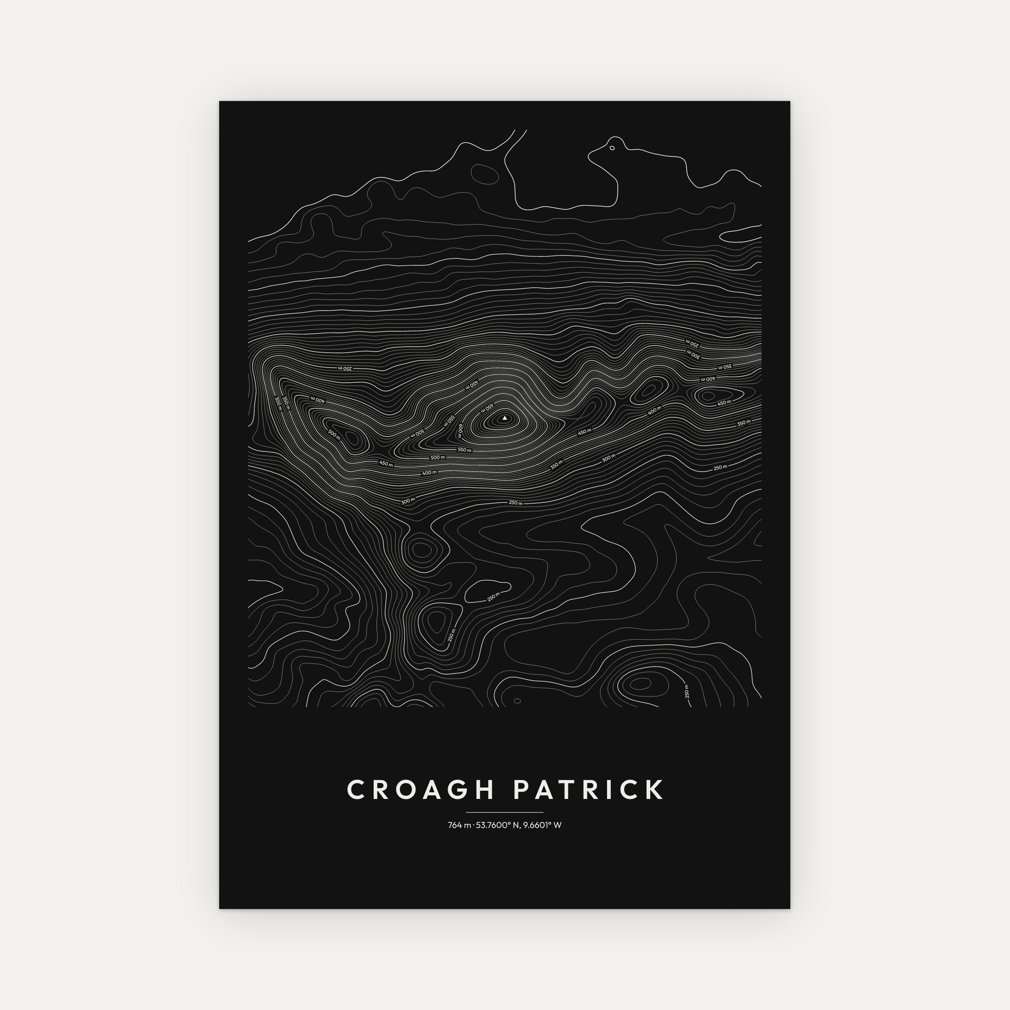 Croagh Patrick contour map print, Dark style