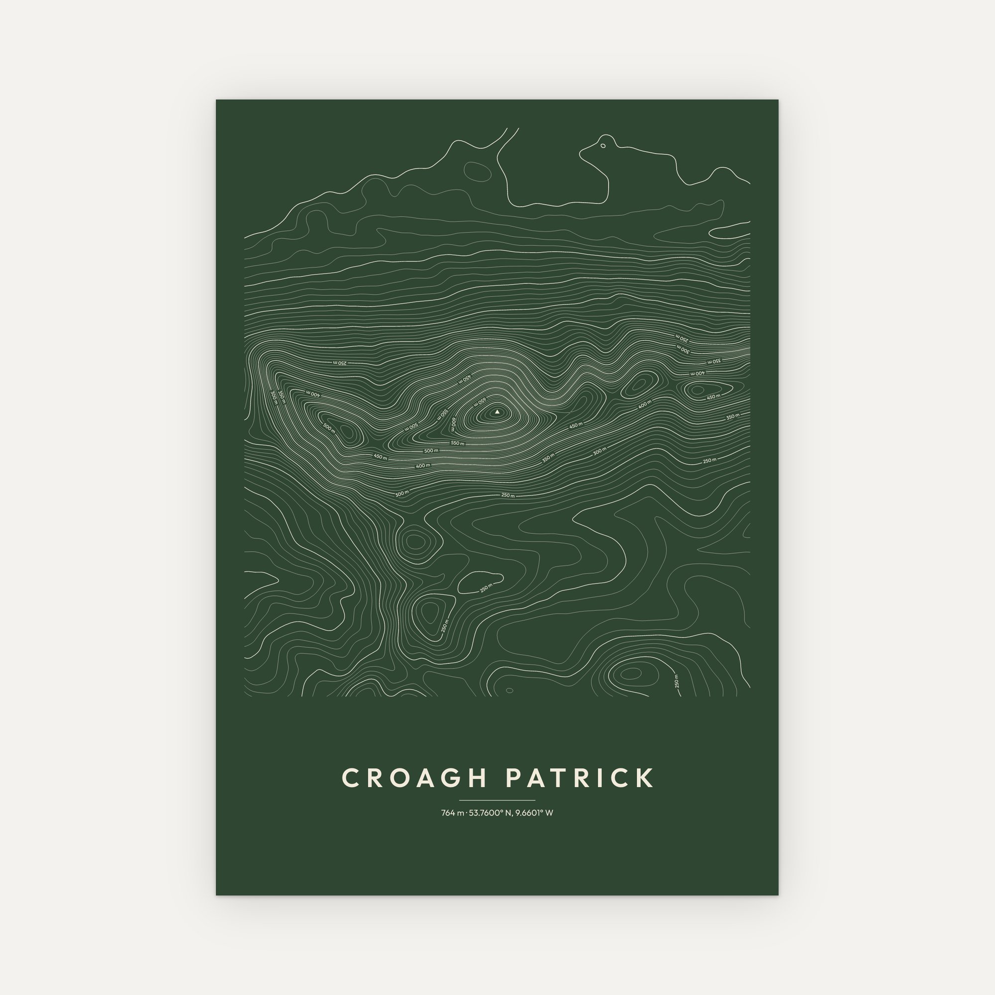 Croagh Patrick contour map print, Forest style
