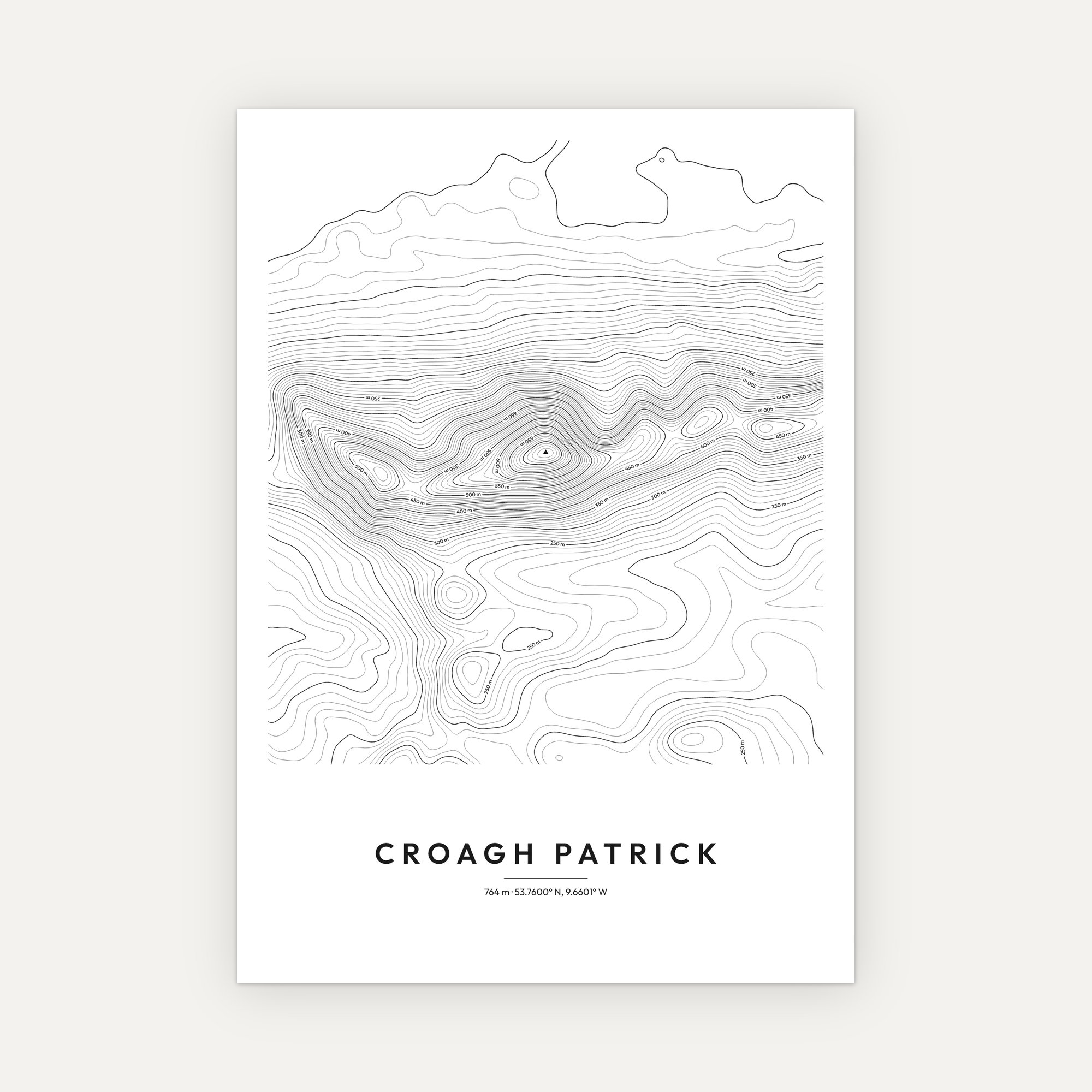Croagh Patrick contour map print, Minimal style